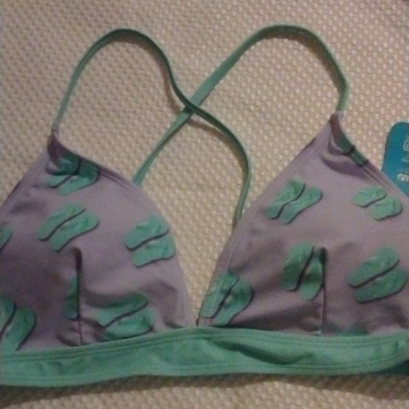 Undercurrent Juniors L Lilac and Mint Green Bikini Top with Flip Flop Pattern - Picture 2 of 5